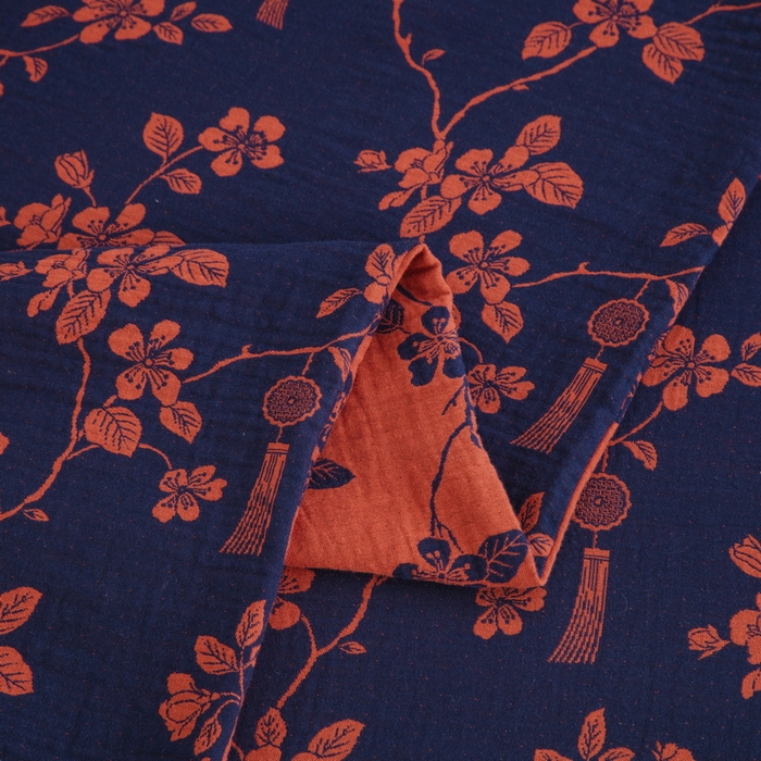 91家纺网 家纺一手货源 找家纺 2025新款全棉色织双层纱纽扣款四件套 春晖-深兰