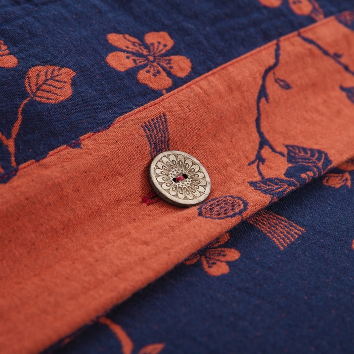 91家纺网 家纺一手货源 找家纺 2025新款全棉色织双层纱纽扣款四件套 春晖-深兰