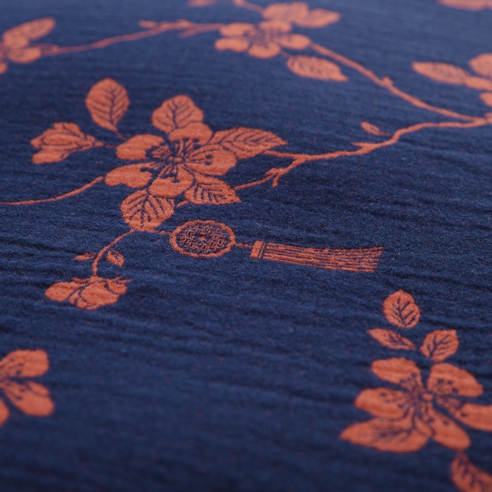 91家纺网 家纺一手货源 找家纺 2025新款全棉色织双层纱纽扣款四件套 春晖-深兰