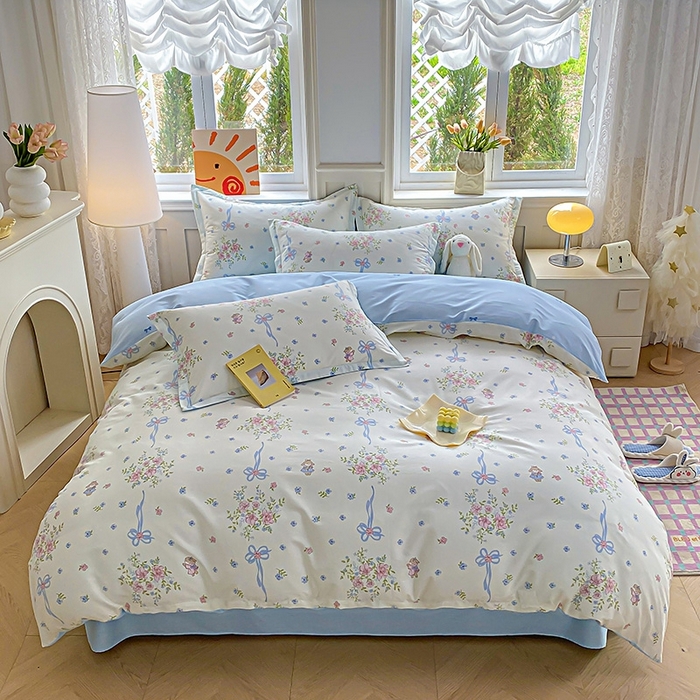 91家纺网 家纺一手货源 找家纺 天之爱 2025新款全棉印花单被套 幽幽花间兔