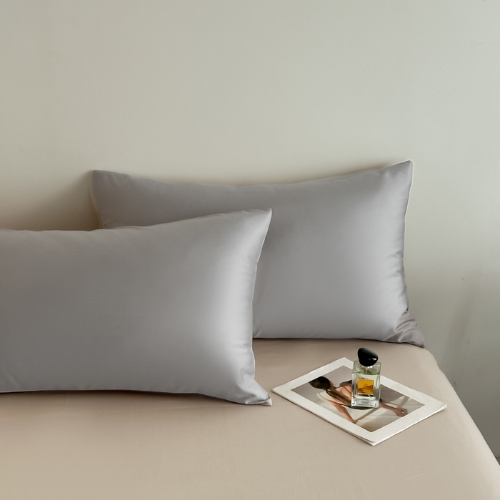 91家纺网 家纺一手货源 找家纺 ONE TWO ONE 121 2025新款高支高密长绒棉纯棉双拼撞色四件套-热麦系列 暮山烁灰