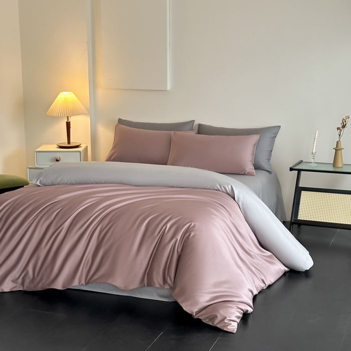 91家纺网 家纺一手货源 找家纺 ONE TWO ONE 121 2025新款高支高密长绒棉纯棉双拼撞色四件套-热麦系列 池棠韵味