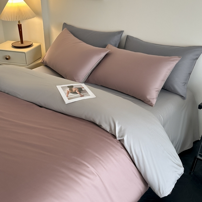 91家纺网 家纺一手货源 找家纺 ONE TWO ONE 121 2025新款高支高密长绒棉纯棉双拼撞色四件套-热麦系列 池棠韵味