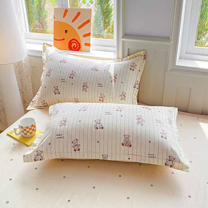 天之爱 2025新款全棉印花单枕套 条纹熊