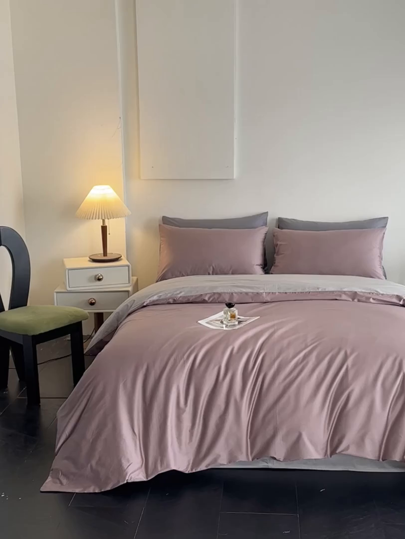 91家纺网 家纺一手货源 找家纺 ONE TWO ONE 121 2025新款高支高密长绒棉纯棉双拼撞色四件套-热麦系列 池棠韵味