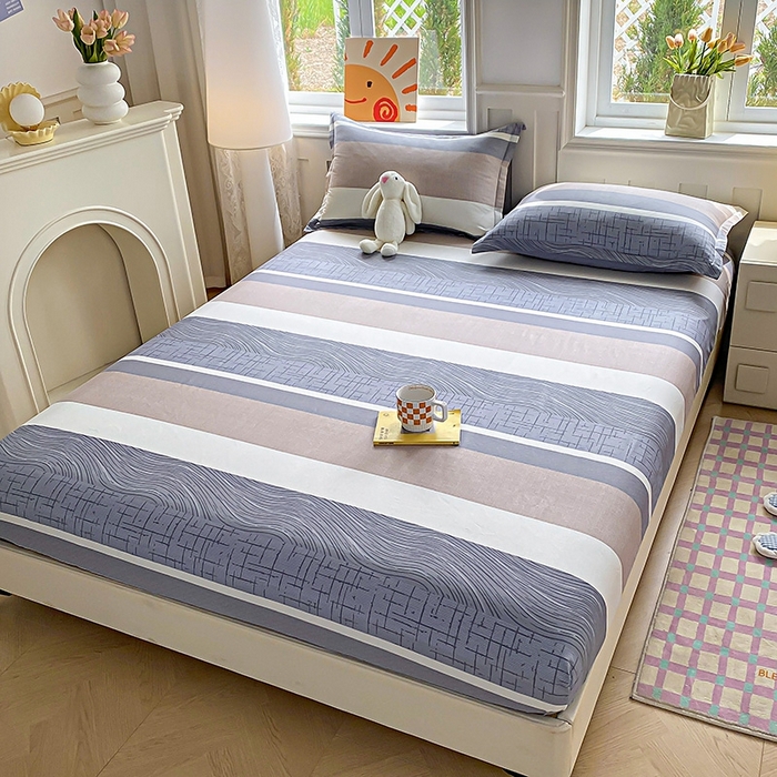 91家纺网 家纺一手货源 找家纺 天之爱 2025新款全棉印花单床笠 布兰卡-灰