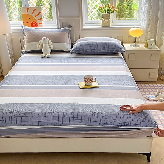 91家纺网 家纺一手货源 找家纺 天之爱 2025新款全棉印花单床笠 布兰卡-灰