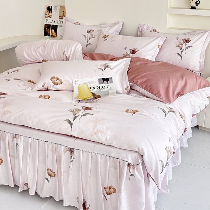 91家纺网 家纺一手货源 找家纺 （总）安逸家纺 13376 新款全棉床裙四件套床罩学生纯棉床裙款三件套