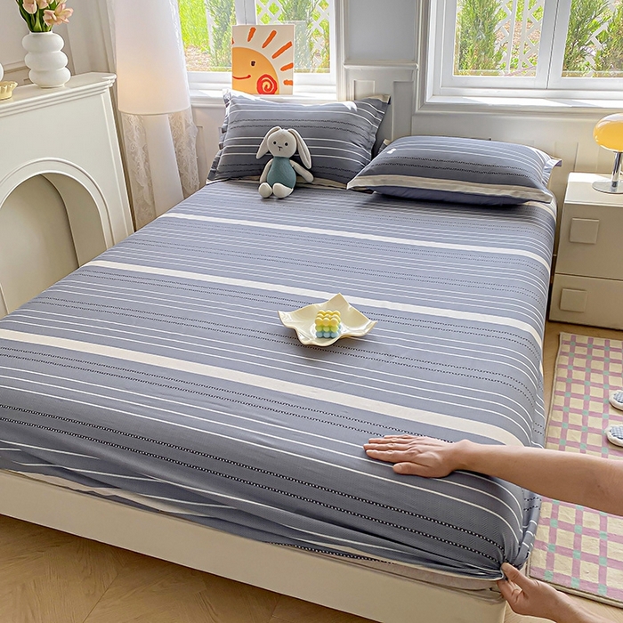 91家纺网 家纺一手货源 找家纺 天之爱 2025新款全棉印花单床笠 芬利莱-灰