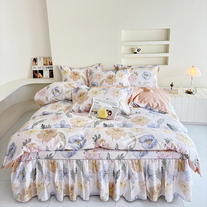 91家纺网 家纺一手货源 找家纺 （总）安逸家纺 13376 新款全棉床裙四件套床罩学生纯棉床裙款三件套