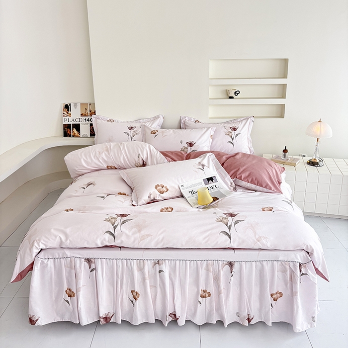 91家纺网 家纺一手货源 找家纺 （总）安逸家纺 13376 新款全棉床裙四件套床罩学生纯棉床裙款三件套