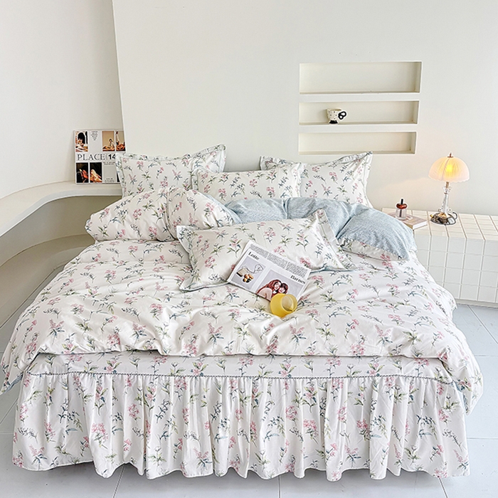 91家纺网 家纺一手货源 找家纺 （总）安逸家纺 13376 新款全棉床裙四件套床罩学生纯棉床裙款三件套