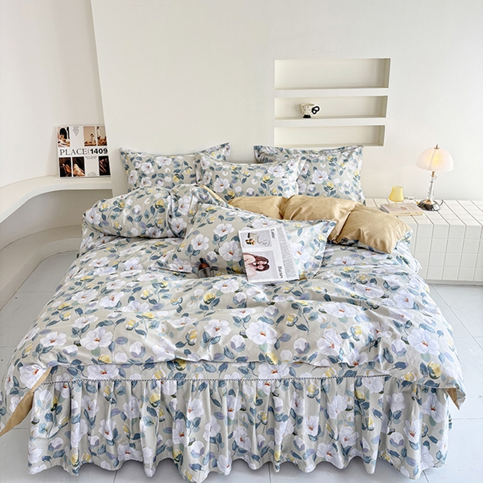 91家纺网 家纺一手货源 找家纺 （总）安逸家纺 13376 新款全棉床裙四件套床罩学生纯棉床裙款三件套