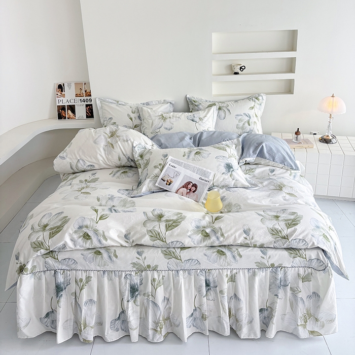 91家纺网 家纺一手货源 找家纺 （总）安逸家纺 13376 新款全棉床裙四件套床罩学生纯棉床裙款三件套