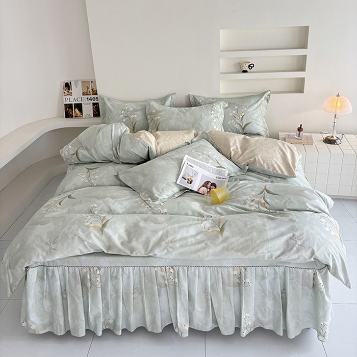 91家纺网 家纺一手货源 找家纺 （总）安逸家纺 13376 新款全棉床裙四件套床罩学生纯棉床裙款三件套