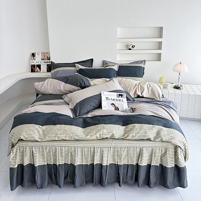 91家纺网 家纺一手货源 找家纺 （总）安逸家纺 13376 新款全棉床裙四件套床罩学生纯棉床裙款三件套