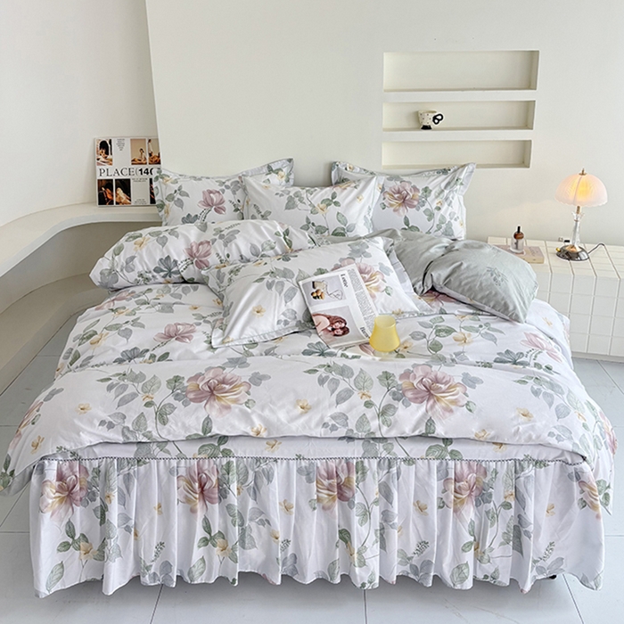 91家纺网 家纺一手货源 找家纺 （总）安逸家纺 13376 新款全棉床裙四件套床罩学生纯棉床裙款三件套