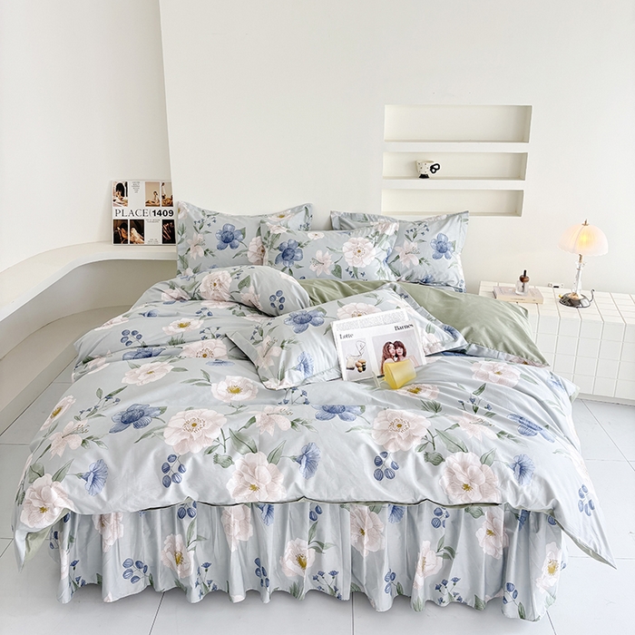 91家纺网 家纺一手货源 找家纺 （总）安逸家纺 13376 新款全棉床裙四件套床罩学生纯棉床裙款三件套