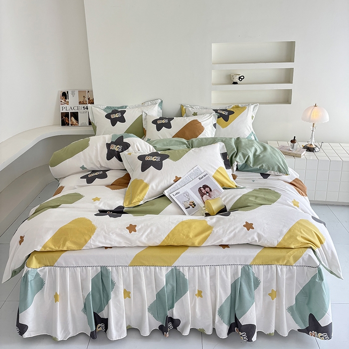 91家纺网 家纺一手货源 找家纺 （总）安逸家纺 13376 新款全棉床裙四件套床罩学生纯棉床裙款三件套