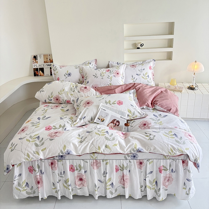 91家纺网 家纺一手货源 找家纺 （总）安逸家纺 13376 新款全棉床裙四件套床罩学生纯棉床裙款三件套