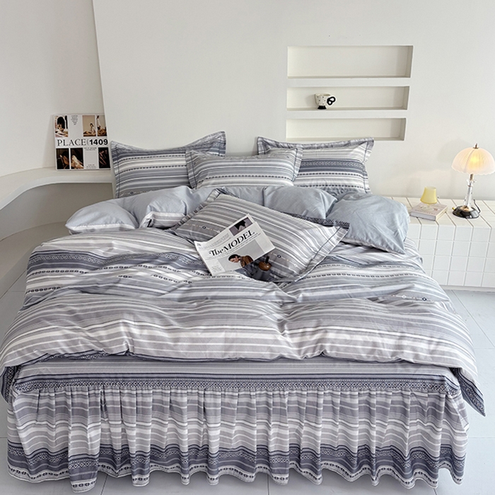 91家纺网 家纺一手货源 找家纺 （总）安逸家纺 13376 新款全棉床裙四件套床罩学生纯棉床裙款三件套