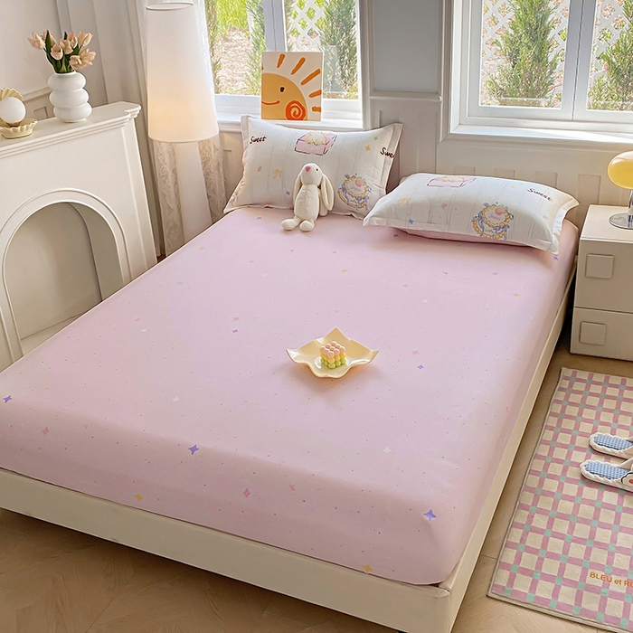 91家纺网 家纺一手货源 找家纺 天之爱 2025新款全棉印花单床笠 甜心可爱猫