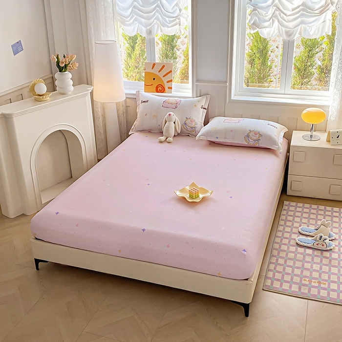 91家纺网 家纺一手货源 找家纺 天之爱 2025新款全棉印花单床笠 甜心可爱猫