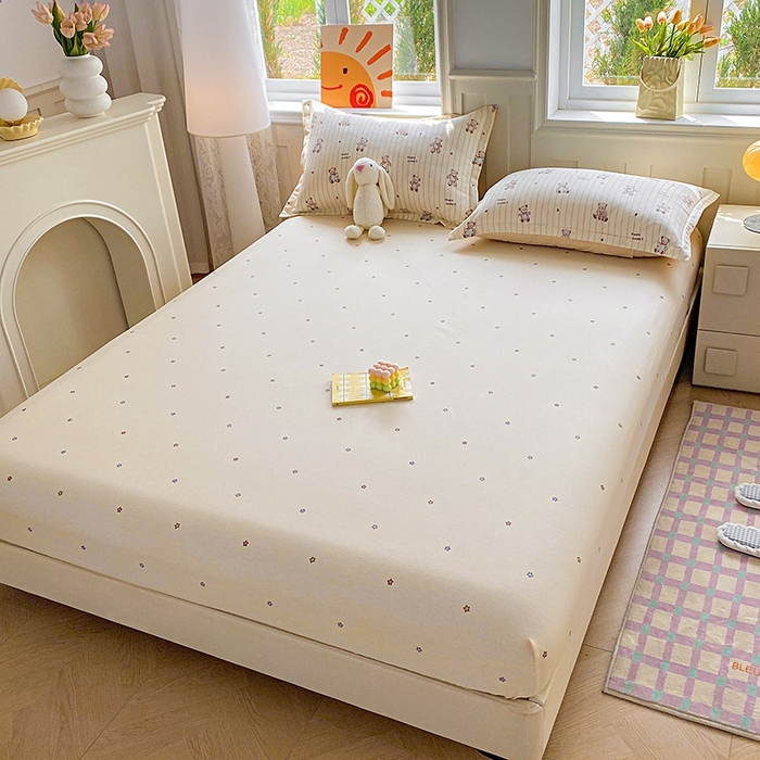 91家纺网 家纺一手货源 找家纺 天之爱 2025新款全棉印花单床笠 条纹熊