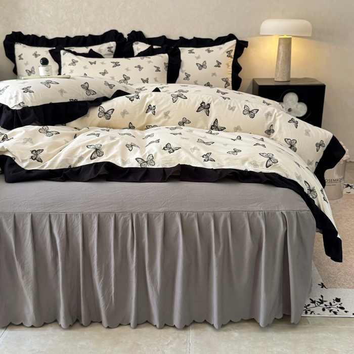 91家纺网 家纺一手货源 找家纺 （总）上尚居 2025新款法式花边赫本风印花云朵棉四件套