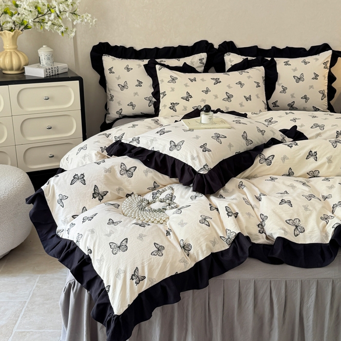 91家纺网 家纺一手货源 找家纺 （总）上尚居 2025新款法式花边赫本风印花云朵棉四件套