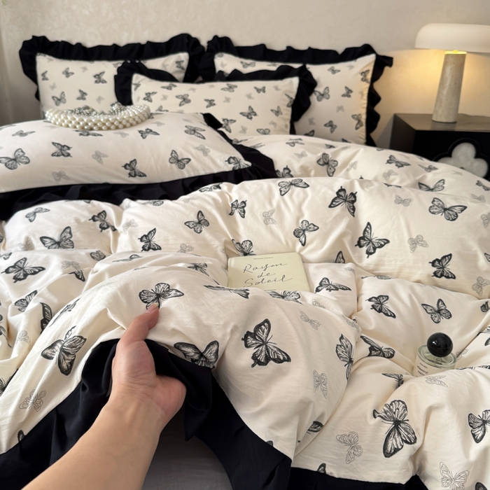 91家纺网 家纺一手货源 找家纺 （总）上尚居 2025新款法式花边赫本风印花云朵棉四件套