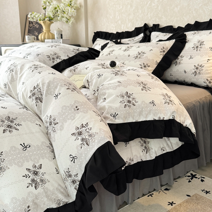 91家纺网 家纺一手货源 找家纺 上尚居 2025新款法式花边赫本风印花云朵棉四件套 晚爱