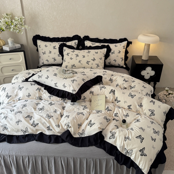 91家纺网 家纺一手货源 找家纺 （总）上尚居 2025新款法式花边赫本风印花云朵棉四件套