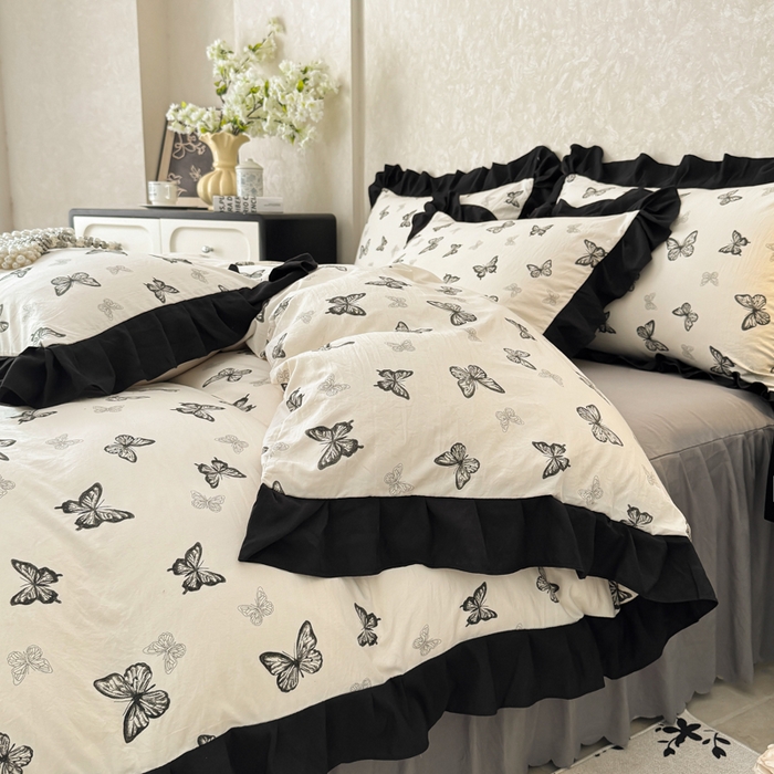 91家纺网 家纺一手货源 找家纺 （总）上尚居 2025新款法式花边赫本风印花云朵棉四件套