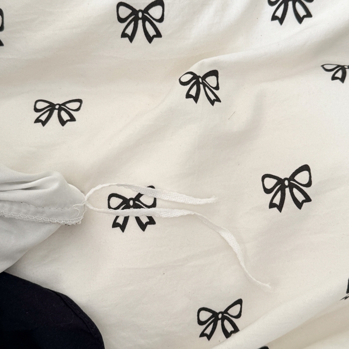 91家纺网 家纺一手货源 找家纺 上尚居 2025新款法式花边赫本风印花云朵棉四件套 黑色蝴蝶结