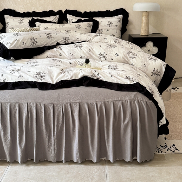 91家纺网 家纺一手货源 找家纺 上尚居 2025新款法式花边赫本风印花云朵棉四件套 晚爱