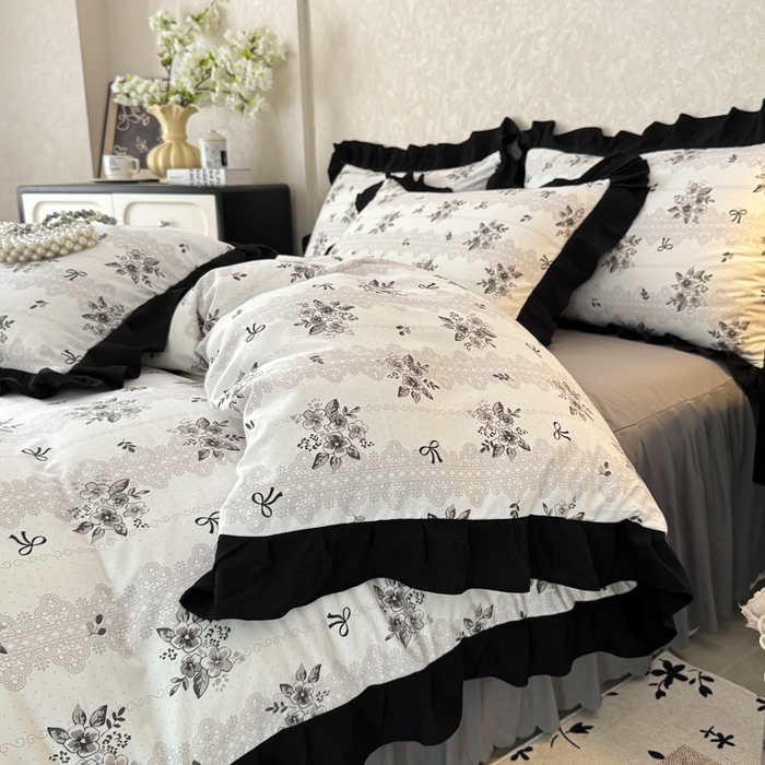 91家纺网 家纺一手货源 找家纺 上尚居 2025新款法式花边赫本风印花云朵棉四件套 晚爱