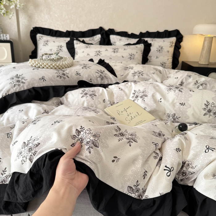 91家纺网 家纺一手货源 找家纺 上尚居 2025新款法式花边赫本风印花云朵棉四件套 晚爱