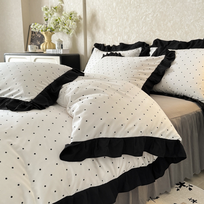 91家纺网 家纺一手货源 找家纺 上尚居 2025新款法式花边赫本风印花云朵棉四件套 点点爱