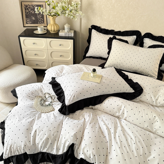 91家纺网 家纺一手货源 找家纺 上尚居 2025新款法式花边赫本风印花云朵棉四件套 点点爱