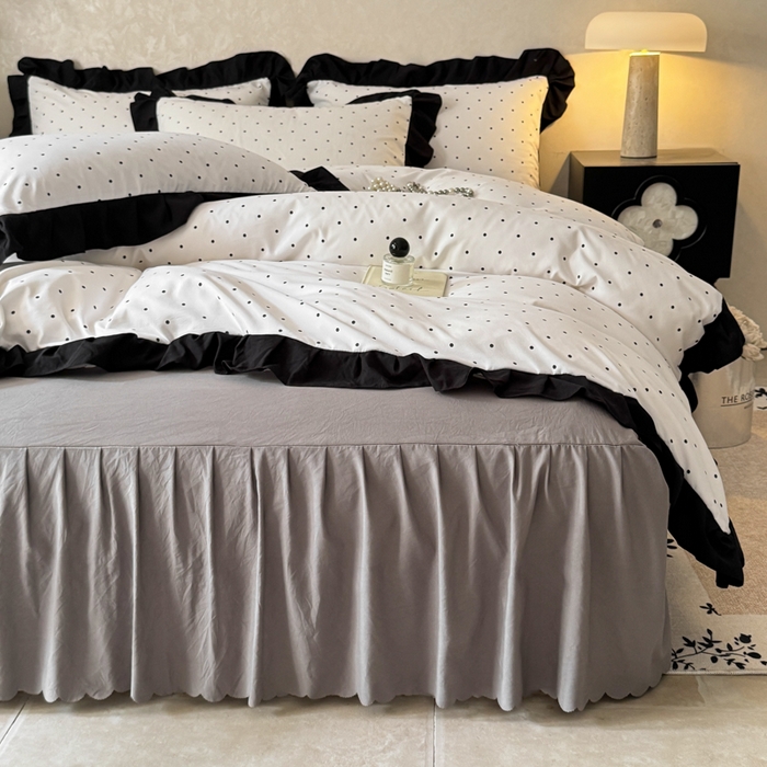 91家纺网 家纺一手货源 找家纺 上尚居 2025新款法式花边赫本风印花云朵棉四件套 点点爱