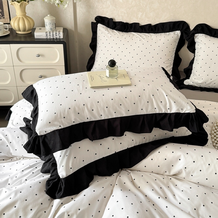 91家纺网 家纺一手货源 找家纺 上尚居 2025新款法式花边赫本风印花云朵棉四件套 点点爱