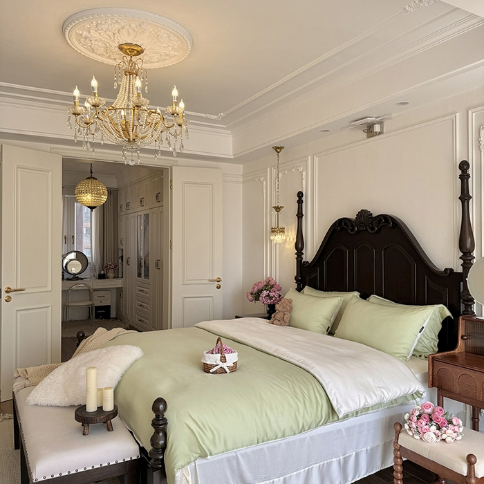 91家纺网 家纺一手货源 找家纺 秀色家纺 2025夏季新款A类60s天丝棉贡缎四件套-Cool Air系列（实拍风) Air天丝绵-抹茶奶白