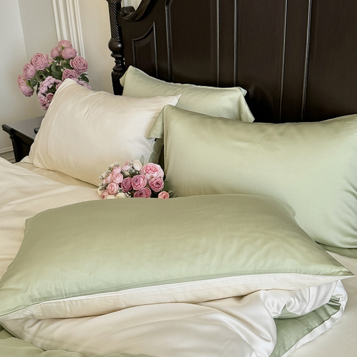 91家纺网 家纺一手货源 找家纺 秀色家纺 2025夏季新款A类60s天丝棉贡缎四件套-Cool Air系列（实拍风) Air天丝绵-抹茶奶白