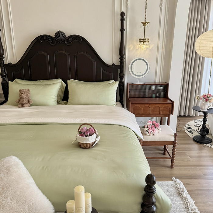 91家纺网 家纺一手货源 找家纺 秀色家纺 2025夏季新款A类60s天丝棉贡缎四件套-Cool Air系列（实拍风) Air天丝绵-抹茶奶白