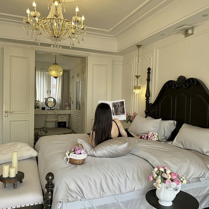 91家纺网 家纺一手货源 找家纺 秀色家纺 2025夏季新款A类60s天丝棉贡缎四件套-Cool Air系列（实拍风) Air天丝绵-幻影灰