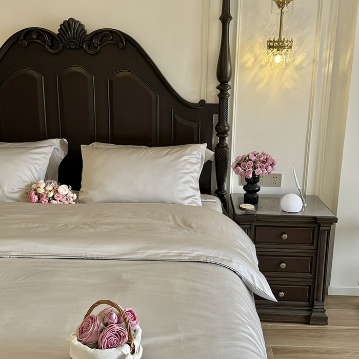 91家纺网 家纺一手货源 找家纺 秀色家纺 2025夏季新款A类60s天丝棉贡缎四件套-Cool Air系列（实拍风) Air天丝绵-幻影灰