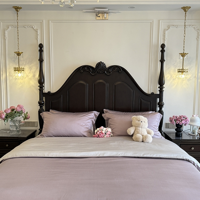 91家纺网 家纺一手货源 找家纺 秀色家纺 2025夏季新款A类60s天丝棉贡缎四件套-Cool Air系列（实拍风) Air天丝绵-迷雾紫+幻影灰