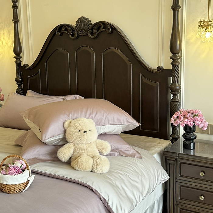 91家纺网 家纺一手货源 找家纺 秀色家纺 2025夏季新款A类60s天丝棉贡缎四件套-Cool Air系列（实拍风) Air天丝绵-迷雾紫+幻影灰