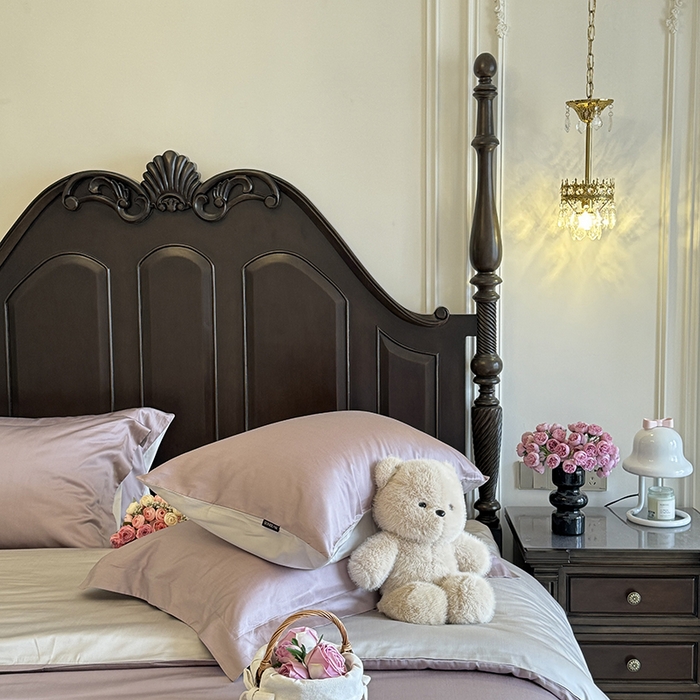 91家纺网 家纺一手货源 找家纺 秀色家纺 2025夏季新款A类60s天丝棉贡缎四件套-Cool Air系列（实拍风) Air天丝绵-迷雾紫+幻影灰